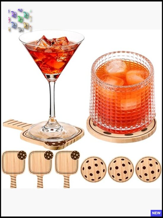 Other - 6 Pack Wooden Drink Coasters Set Paddle Ball Shape Funny Gift for Sports Lovers